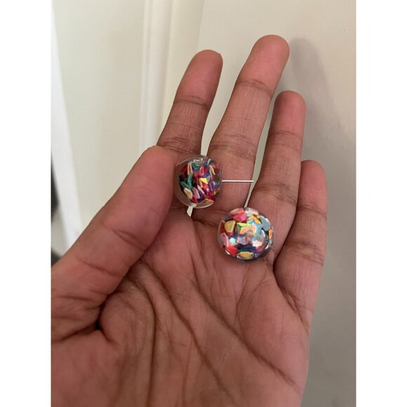 Confetti stud earrings abstract geometric earring stud clear round bubble ball - Picture 3 of 5
